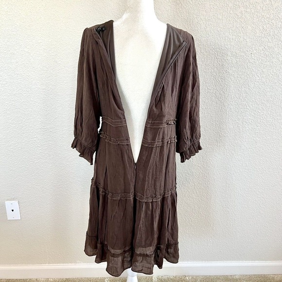 Mikarose The Charlie XLarge Tiered Midi Dress Brown Prairie V Neck Cottagecore - Picture 11 of 16